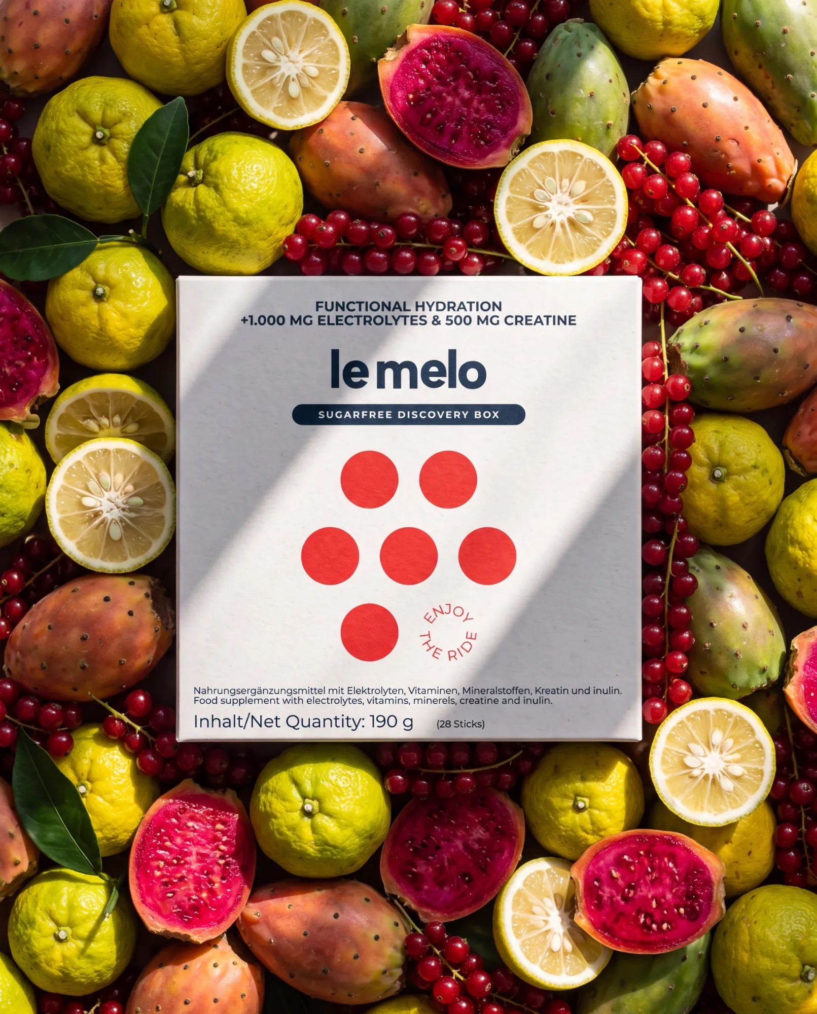 le melo Sugarfree Discovery Box auf frischen Früchten
