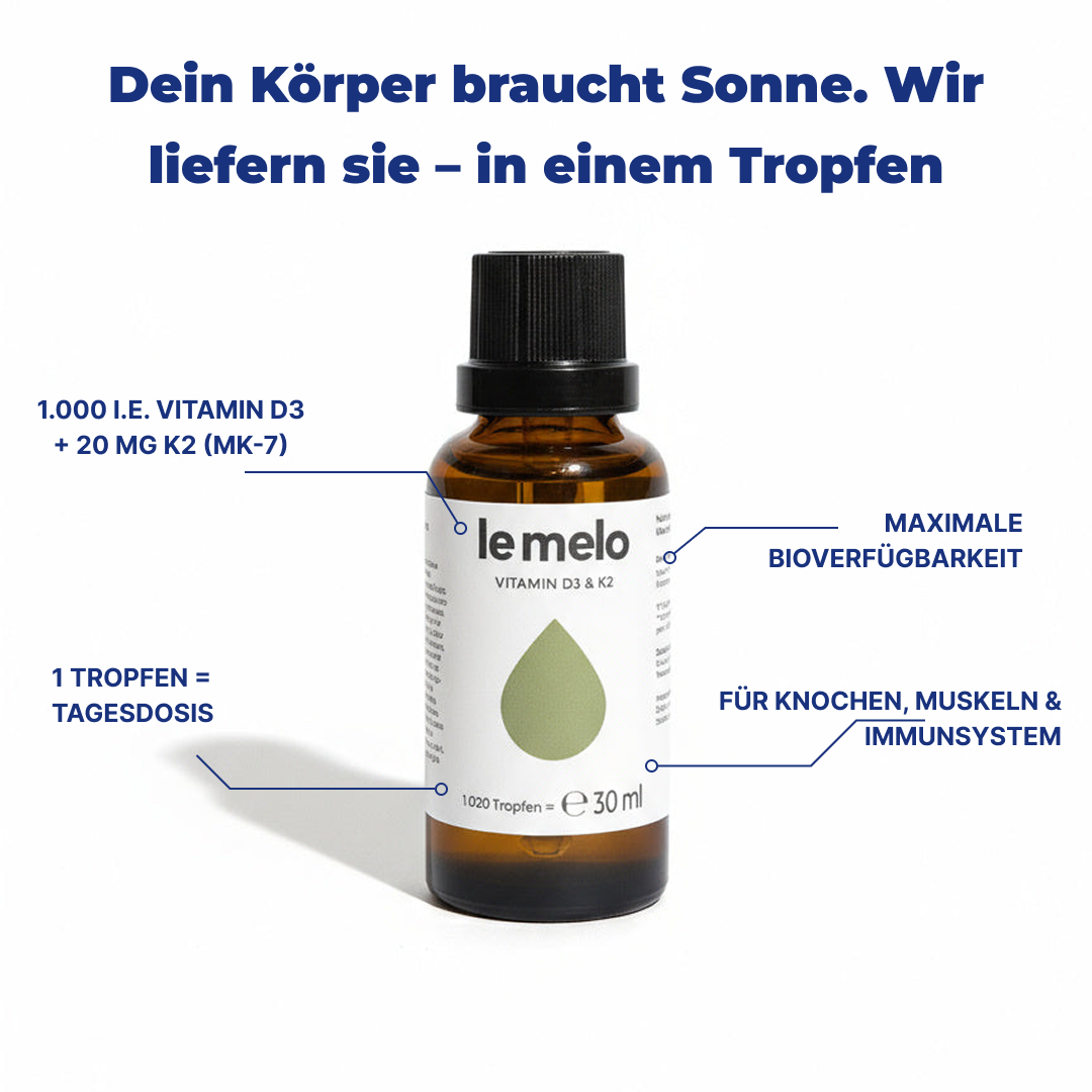 le melo D3 + K2 – der Vitamin-Duo-Tropfen für Training, Regeneration & Alltag